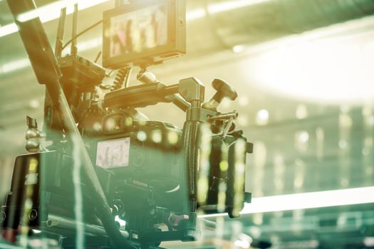 Film industry. Filming with professional camera background