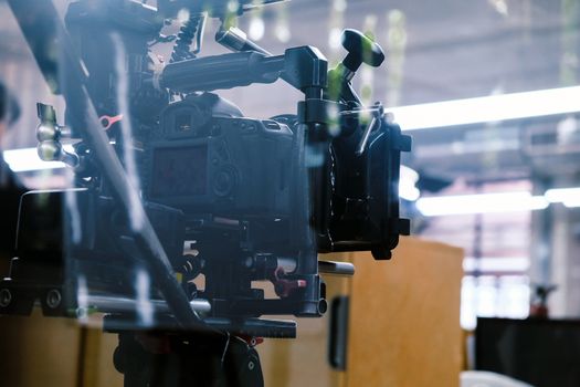 Film industry. Filming with professional camera background
