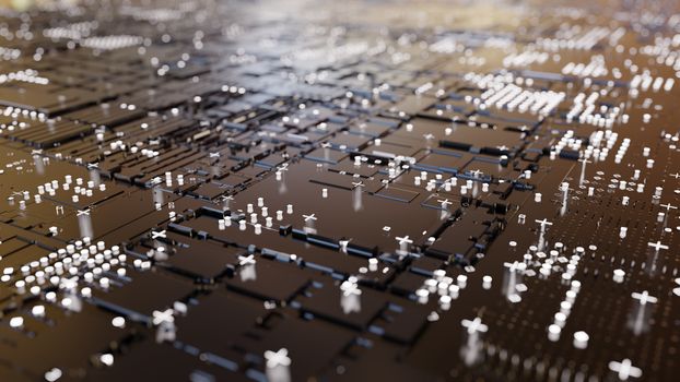 Abstract Central Computer Processors Concept. 3D illustration. Conceptual CPU on circuit board - PCB