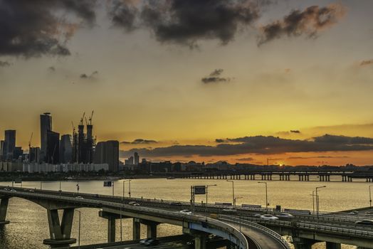 Twilight sunset at han river seoul korea