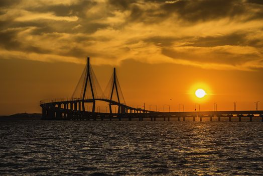 Sunset at Incheon Bridge at the inson sea in South Korea