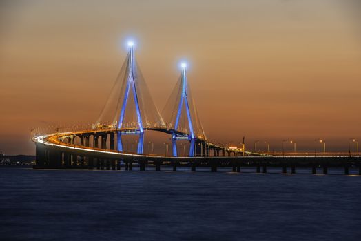 Sunset at Incheon Bridge at the inson sea in South Korea