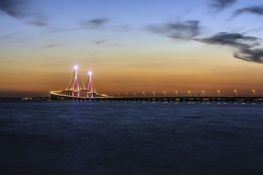 Sunset at Incheon Bridge at the inson sea in South Korea