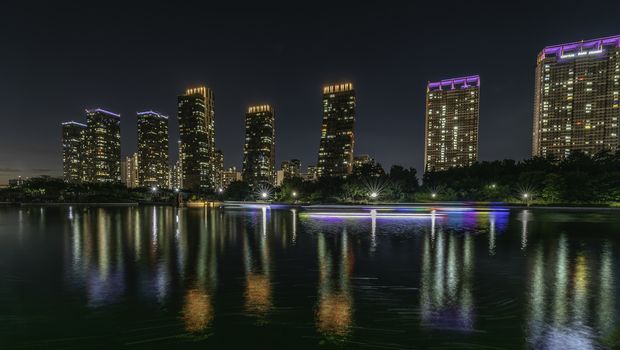 Songdo Central Park at night in Incheon, South Korea