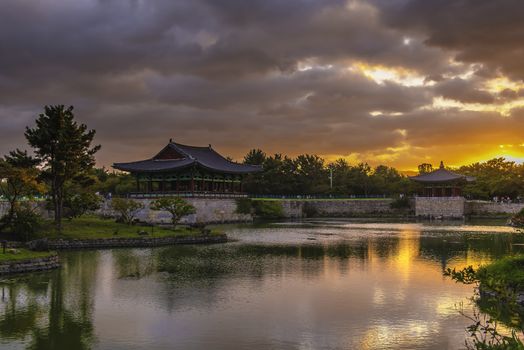 Donggung Palace and Wolji Pond at night in Gyeongju seoul korea.