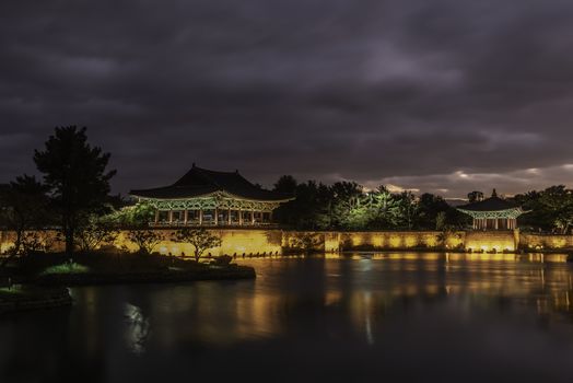 Donggung Palace and Wolji Pond at night in Gyeongju seoul korea.