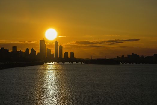 Sunset at the Han River in Seoul, South Korea