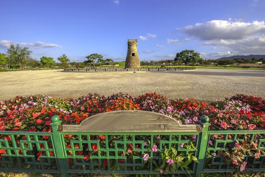 Cheomseongdae Park in the daytime, the oldest observatory in Gyeongju, South Korea