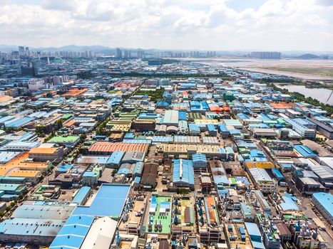 Aerial view of the industrial estate, Namdong-gu At Incheon, South Korea