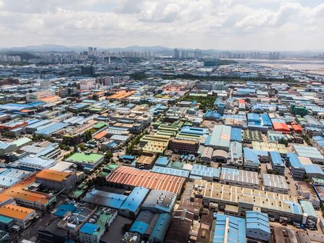 Aerial view of the industrial estate, Namdong-gu At Incheon, South Korea