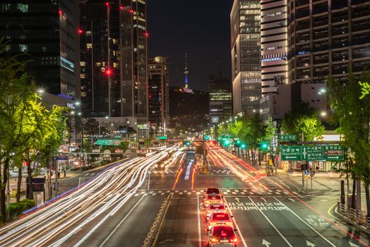 Timelapse Traffic at night in Seoul City, South Korea