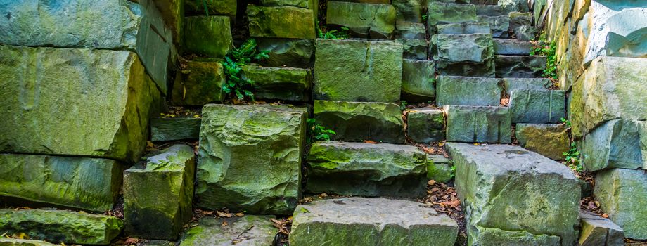 Staircase made of weathered big stones, Modern garden architecture background