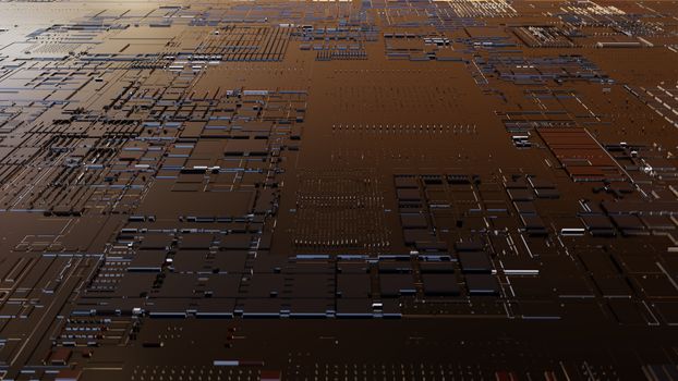 Abstract Central Computer Processors Concept. 3D illustration. Conceptual CPU on circuit board - PCB