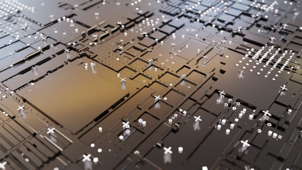 Abstract Central Computer Processors Concept. 3D illustration. Conceptual CPU on circuit board - PCB