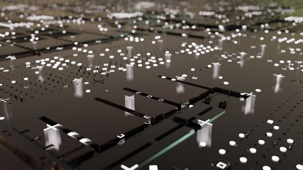 Abstract Central Computer Processors Concept. 3D illustration. Conceptual CPU on circuit board - PCB