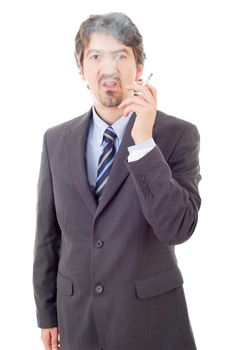 businessman smoking isolated on a white background