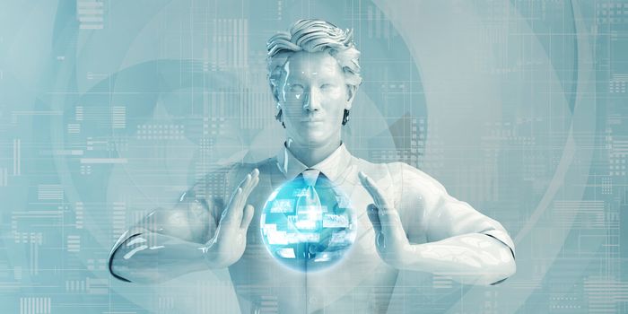 Chinese Business Man Using Digital Solutions Technology Concept Art