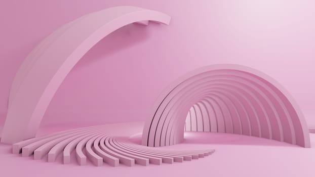 3D illustration, Abstract Minimal Fashion Background, Pink Shapes on Pink Pastel Background. Mock Up background Trend Style