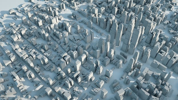 Abstract Modern White City on White Surface, aerial view. 3D illustration