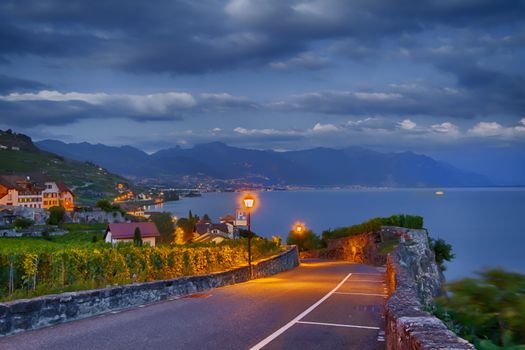 beautiful landscape blue of lavaux vaudois in switzerland