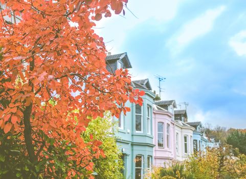 A Beautiful Colourful Terrace Street In A British City (Glasgow) In The Autumn (Fall)