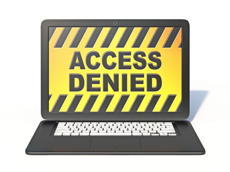 Black laptop with ACCESS DENIED sign on screen 3D rendering isolated on white background