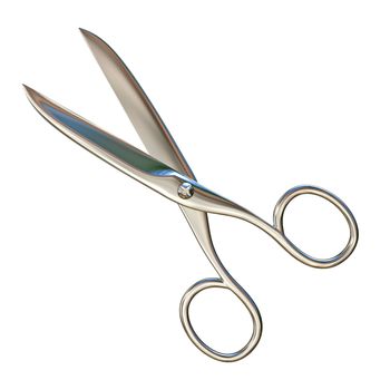 Metal scissors 3D render illustration isolated on white background