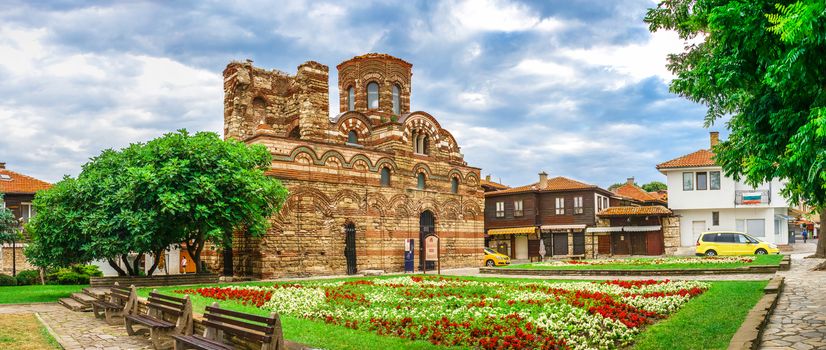 Nessebar, Bulgaria – 07.10.2019.  The Church of Christ Pantocrator in the old town of Nessebar, Bulgaria, on a cloudy summer morning