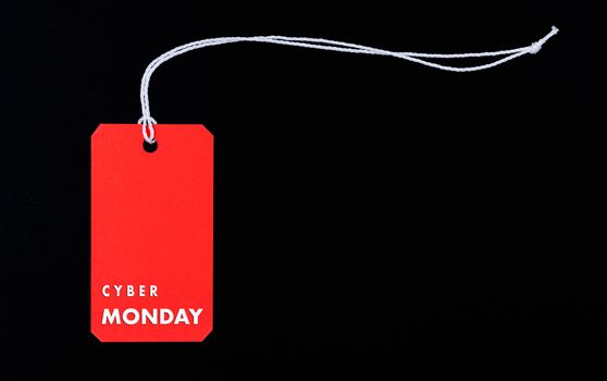 Internet online shopping, Promotion Cyber Monday Sale text on red tag on black background