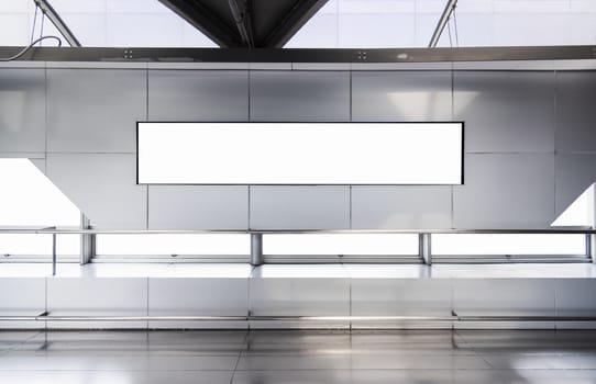 Long Billboard Blank Frame white blank screen in airport building