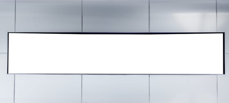 Long Billboard Blank Frame white blank screen in airport building