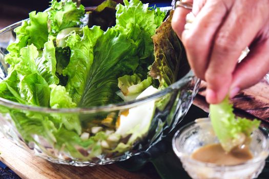 Close up of a vegetable salad with egg