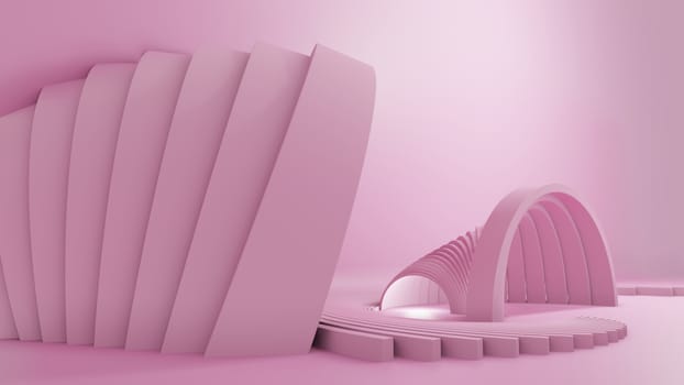 3D illustration, Abstract Minimal Fashion Background, Pink Shapes on Pink Pastel Background. Mock Up background Trend Style