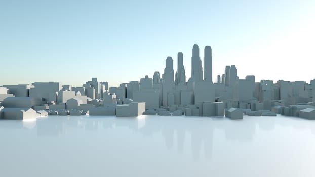 Abstract Modern White City on White Surface, aerial view. 3D illustration