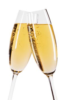 Two glasses of champagne isolated on white background