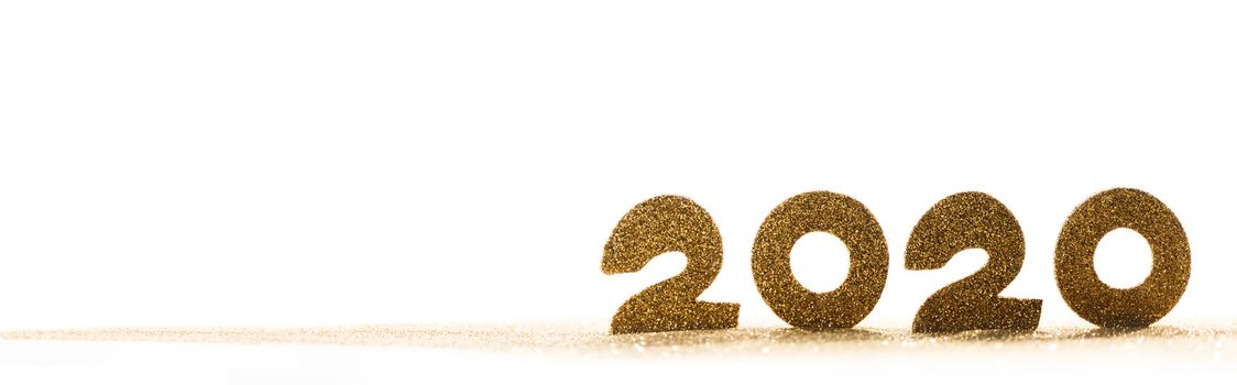 2020 New Year luxury glitter design concept numbers in golden glitters isolated on white background