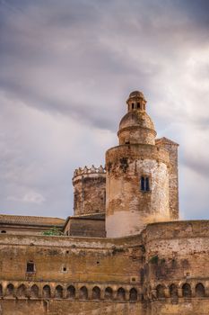 vertical medieval tower with dramatic sky in castle of Vasto - Abruzzo - Italy