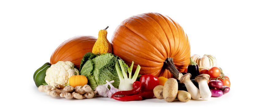 Harvest of many vegetables isolated on white background