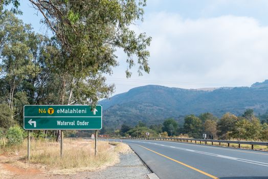 Directional sign on road N4 in the Elands Valley at Waterval Onder in Mpumalanga