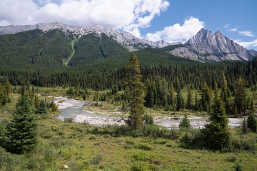 Panoramic image of the landscape along the Bow Valley Parkway, Banff National Park, Alberta, Canada