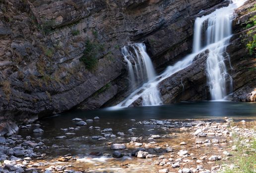 Long exposure image of the Cameron Falls close to Waterton, Waterton Lakes National Park, Alberta, Canada