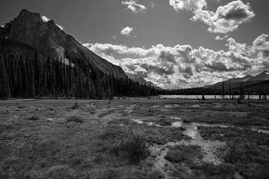 Panoramic image of Emerald Lake, beautiful landscape of Yoho National Park, British Columbia, Canada