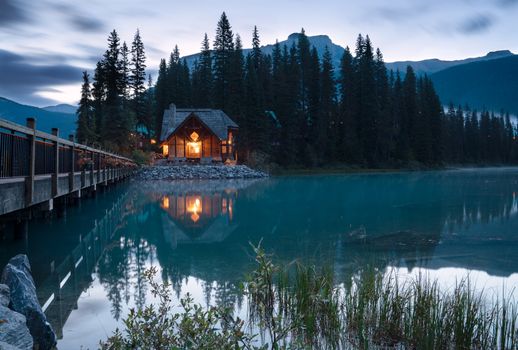 Daybreak at the beautiful Emerald Lake, Yoho National Park, British Columbia, Canada