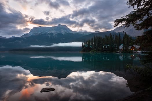 Daybreak at the beautiful Emerald Lake, Yoho National Park, British Columbia, Canada
