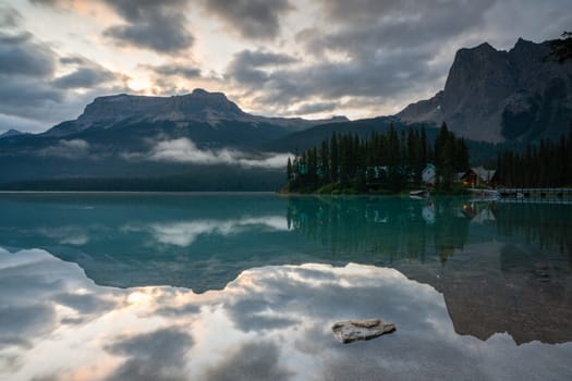 Daybreak at the beautiful Emerald Lake, Yoho National Park, British Columbia, Canada