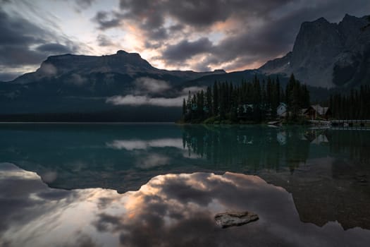 Daybreak at the beautiful Emerald Lake, Yoho National Park, British Columbia, Canada