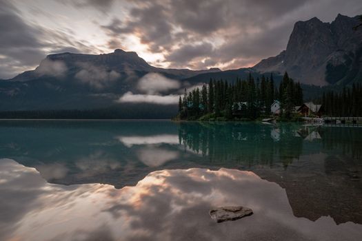 Daybreak at the beautiful Emerald Lake, Yoho National Park, British Columbia, Canada