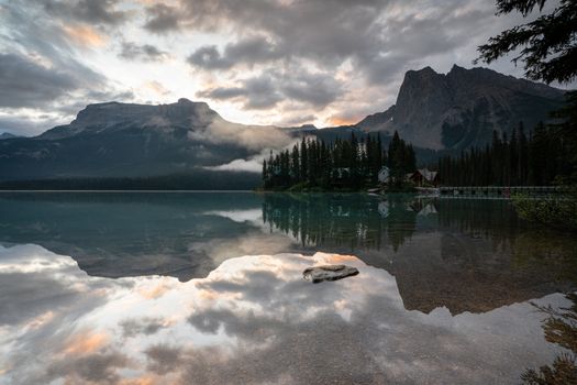 Daybreak at the beautiful Emerald Lake, Yoho National Park, British Columbia, Canada