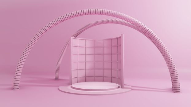 3D rendering, Abstract Geometric Background, Modern Minimalistic Mock Up, Pink Pastel Colors. Empty Space