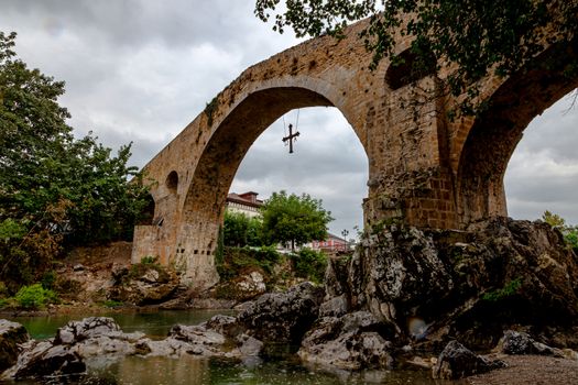 Old Roman stone bridge in Cangas de Onis, Asturias, Spain